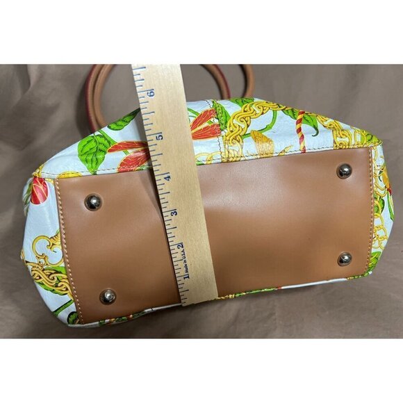 Tignanello Leather & Canvas Tote Bag Purse With Floral Insects & Chain Print - Picture 7 of 11